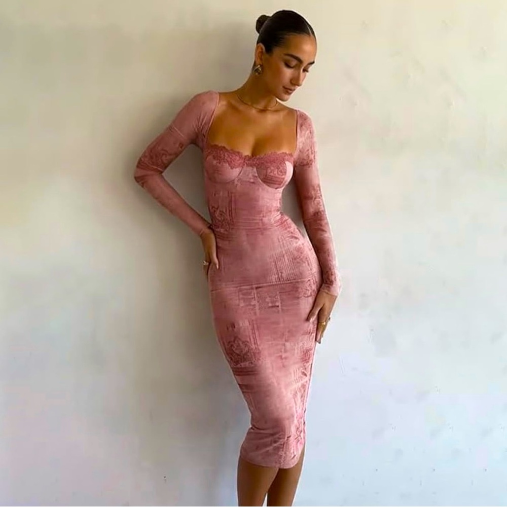 SALTY | mesh text body-con midi corset dress SEXY 😍😍😍